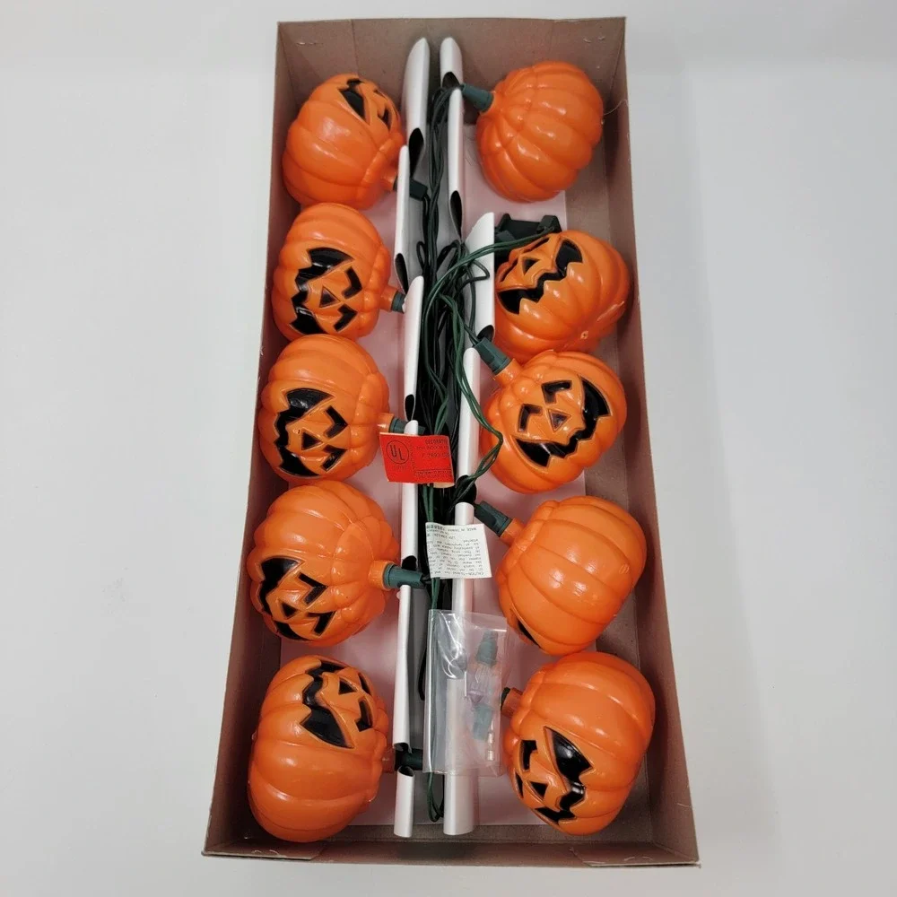 Vintage Walmart String Of 10 Halloween Jack O Lantern Pumpkin Lights - Tested